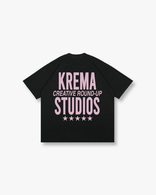 ROUND UP TEE - BLACK/PINK